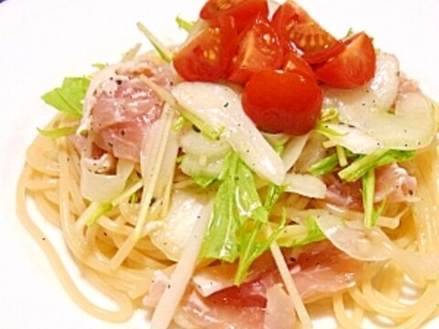 生ハムと水菜の冷製パスタ